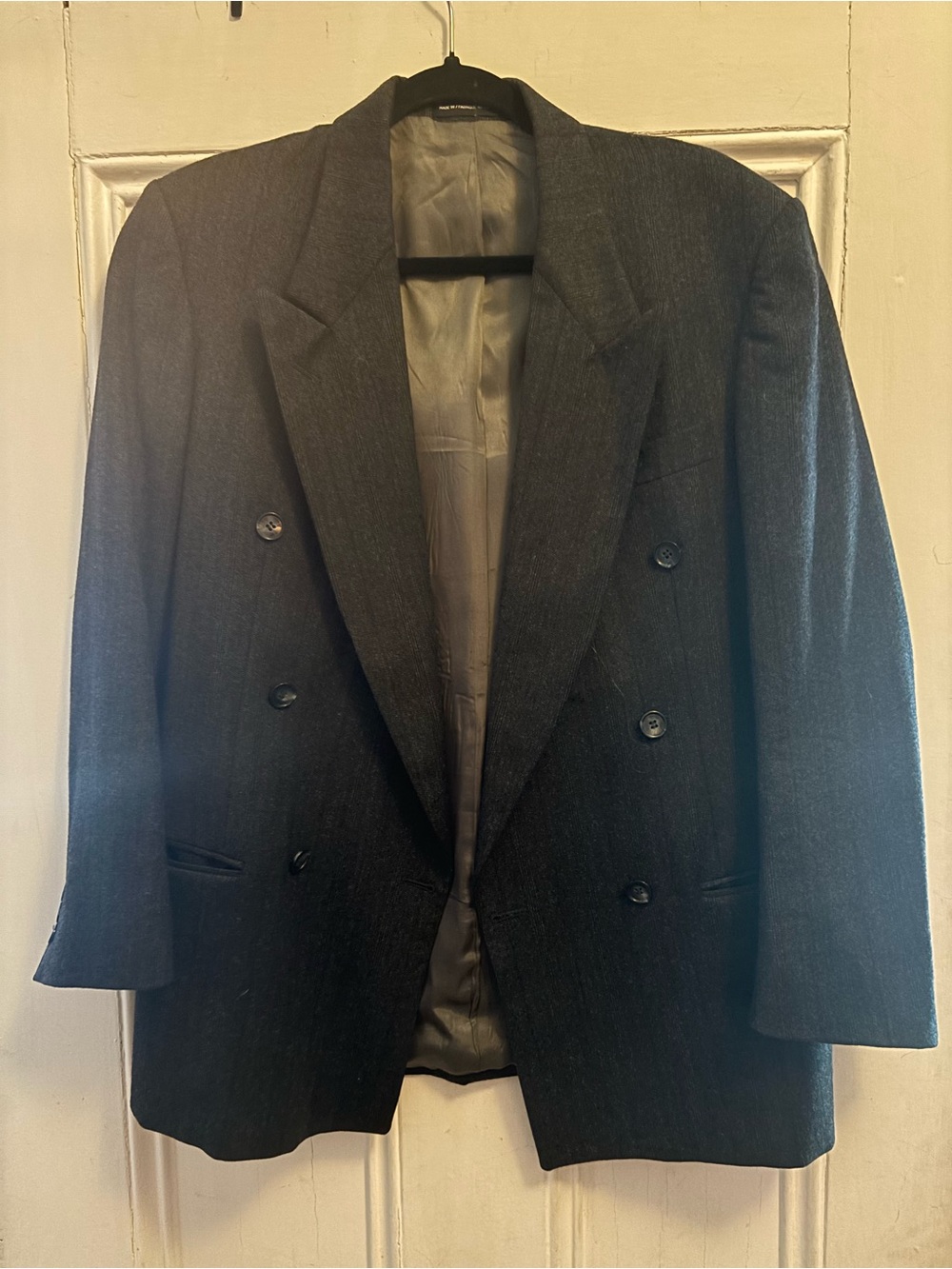 Men's Double-Breasted Wool Sport Coat in Charcoal Gray